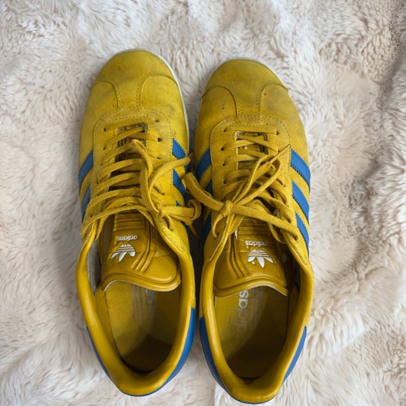 adidas Other - Adidas Gazelle Golden Yellow Sneakers with Blue Stripes Men 9 Women ~11